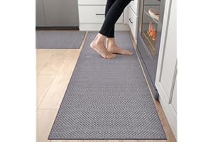 DEXI 2-częściowy zestaw dywaników kuchennych, antypoślizgowy, zmywalny, gumowy spód, długa mata podłogowa, zestaw chodników do przedpokoju, jadalni i wejścia, 61 x 92 cm + 61 x 210 cm, szara