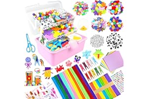 BNUZEIYI Bastelset Kinder – DIY Basteln Bastelkoffer für Kinder 3-Schicht Bastelbox Material Set mit Pfeifenreiniger Schulbedarf Spielzeug Geschenke für Mädchen Jungen 4–8, 8–12 Jahren, Rosa
