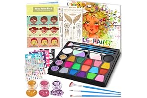 lenbest Palette Maquillage Enfant - 17 Couleurs kit Maquillage Halloween Enfant - Peinture Visage Enfant avec 256 Strass | Paillettes | Pochoir Maquillage - Maquillage Halloween pour Visage