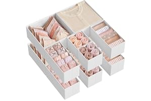 SONGMICS Drawer Organisers, Dresser Dividers, Set of 12, Foldable Fabric Storage Boxes for Socks, Underwear, Bras, Ties, Scarves, Cloud White RDZ006W02