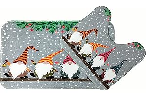 Velosso 2pce Christmas Santa Gonks Snowmen Bath Mat and Pedestal Mat Set Non Slip Bath Rug Set (Gonks Singing)