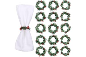 LATERN 20 Pezzi Anelli di Tovagliolo di Natale, Portatovaglioli a Bacca di Agrifoglio Fibbia per Tovaglioli Rustica Mini Ghirlanda di Candele per Natale Ringraziamento Capodanno Tavolo Decorazione
