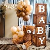 Box Decoration for Baby Shower Boys or Girls, 4 Wooden Grain Balloon Boxes with Baby Letter for Baby Shower, Birthday Decorat