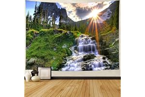 FENDROM Mountain Sunset Waterfall Tapestry Forest Tree Nature Landscape Tapestries Tropical Rainforest Scenery Tapestry Psychedelic Wall Hanging Headboard for Bedroom Living Room Home Decor