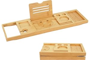 Relaxdays badkarshylla, bambu, utdragbar 70–105 cm, hopfällbar, natur