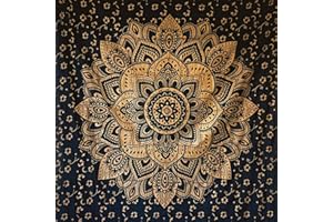 MOMOMUS Arazzo Mandala - D'oro - 100% Cotone, Grande, Multiuso - Arazzi da parete grandi - Stampe/Arredamento/Decorazioni per la Casa, Camera da letto o Muro - Telo Xxl