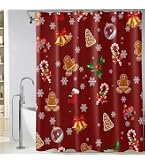 Weihnachts-Duschvorhang - Vintage Design Mit Roten Kugeln & Tannenzweigen, 183x198 Cm, Wasserdicht