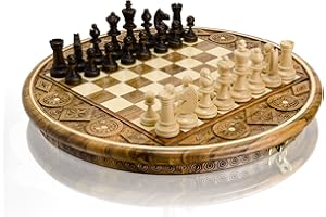 Master of Chess Szachy RUBIN 35 cm Okrągłe Ręcznie Rzeźbiona Drewniana Kaseta z Figurami Staunton Nr.3