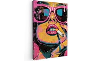 MuchoWow© Canvas Wall Art 24"x35" / 60x90 cm Decor Paintings Print framed on Canvas Pictures for Hallway Portrait - Woman - Abstract - Sunglasses
