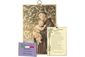F.LLI BONELLA Fratelli Bonella | Cuadro sagrado sobre madera MDF de álamo 8 mm con la imagen de Sant'Antonio y Oracion a él dedicada en la parte posterior 10 x 15 cm | Fabricado en Italia