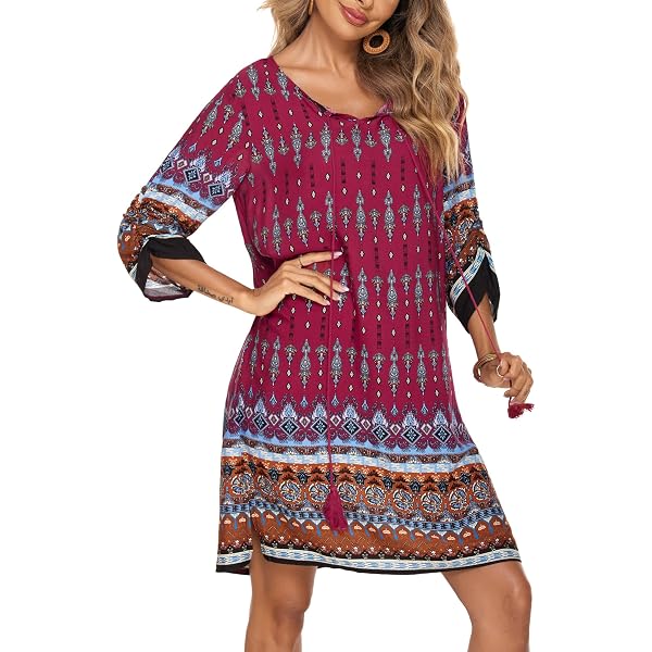 Robe D'été Femme Zeagoo - Style Bohème, Manches 3/4, En Viscose - Tunique Légère Et Ample - Idéale Plage, Vacances