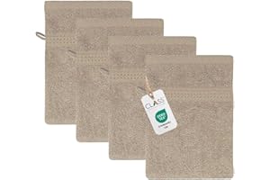 ‎CLASS HOME COLLECTION Class Home Collection Frottee Waschhandschuhe 16x21 cm – 4er Set Waschhandschuh – Besonders weiche & saugfähige Waschlappen aus 100% Baumwolle mit Aufhänger – Beige