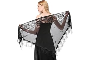 simarro Trójkątna etola koronkowa, peleryna z koronką, szal z frędzlami, z siateczki, na wesele, wieczór, imprezę, dla panny młodej