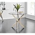 Furniturebox UK Round Dining Table - Novara Modern Dining Table With Gold Chrome Legs - Elegant & Practical Glass Dining Table (Dining Table Only)