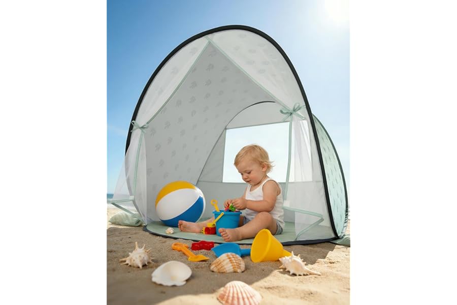 WEMOH Baby Beach Tent, 2026 Upgrade Pop Up UPF 50+ UV Protection Sun Shelter Canopy with Mosquito Net Portable Outdoor Shade Summer Essentials for Babies & Toddlers (Green)
