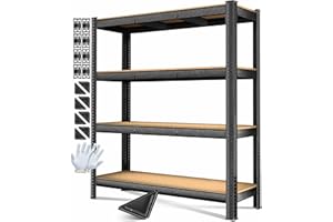 ‎MASKO MASKO® Schwerlastregal Lagerregal Kellerregal 160x160x60cm, 1200kg belastbar 4 verstellbare Ablagen, MDF-Platten Regal aus Metall, Steckregal, Werkstattregal Stahlgestell Garage Werkbank Schwarz