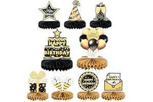 DARBERMU 9Pcs Happy Birthday Centerpieces, Black and Gold Happy Birthday Decorations, Happy Birthday Table Toppers for Men and Women, Birthday Party Supplies