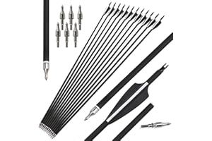 surwolf 30" Flèches Carbone de tir à l'arc,Flèches de chasse,avec Pointes Amovibles 100 Grains,500 Spine pour Arc composé et Arc Classique 12/24 pcs