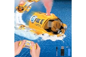 HONGNIX Barco Juguete 2.4GHz Barco Teledirigido con Función Spray/Luz, Doble Hélice Recargable Lancha Teledirigida Barco para Piscinas Lagos Al Aire Libre Niños Niñas Regalos