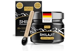 ‎RAIBU Shilajit Original Himalaya - Hochdosiertes Harz mit +85 Spurenelementen & Fulvinsäure - 100% Reines Shilajit aus dem Himalaya, 600 mg/Tag - ohne Zusätze & ohne Süßstoffe