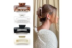 ‎KAVYA Kavya 4 Stück Große Haarklammer, Kunststoff Eckig Haarspangen Damen, Rutschfeste Haarklammern Leopardenmuster, geeignet für Frauen Langes Dickes Haar