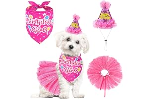 SCENEREAL Dog Birthday Bandana with Hat and Dress Girl Set, Puppy Birthday Party Supplies, Cute Pink Tutu Skirt Outfit for Small Medium Large Dogs