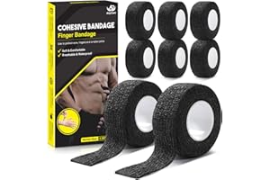 AnjoCare Self Adhesive Bandage Wrap (8 Pack),Breathable Elastic Athletic Tape,Cohesive Bandage Wrap for First Aid,Sports Injury,Wrist Sprains Protection,Vet Wrap for Dogs,Horses (2.5CM X 4.5M),Black