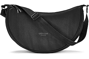 LARKSON Bolso Bandolera Mujer Negro - Solveig Medium - Bolso Riñonera de Media Luna - Bolsa de Ocio de Moda para Viajes, Trabajo - Compartimentos Grandes - Correa Ajustable