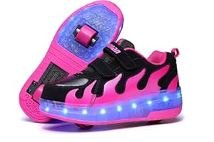 Axcer USB charging 7 Colors Changing Upgraded LED Strips Roller Skate Shoes with Double Wheels Automatic Retractable Technical Skateboarding Sport Cross Trainers Vibration Flashing Gymnastic Sneakers