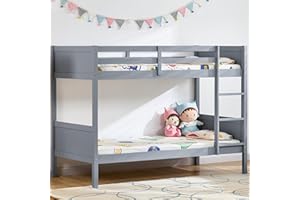 Junior Vida Gemini Bunk Bed Detachable Kids Children Single 3ft Bed Frame Pine Wood (Grey)