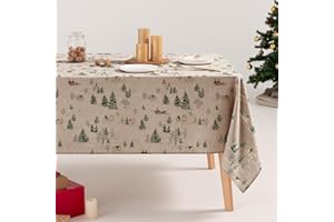 GAMUSI Mantel Navidad Bosque Lino Estampado Rectangular Tela algodón 140x200 cm