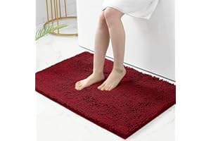 ‎HOMAXY Homaxy rutschfeste Badematte Chenille Badezimmerteppich Mikrofaser Badteppich Saugfähige Hochflor Badvorleger - 60 x 90 cm, Weinrot