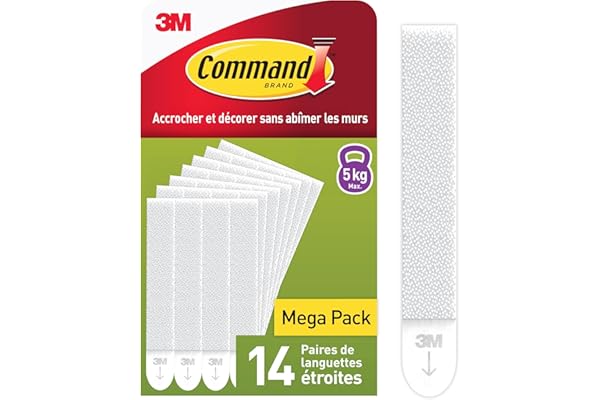 Command Languettes Accroches Tableaux pour Cadres Fins, Blanc, 14 Paires (28 Languettes) - Fixation sans Dommage