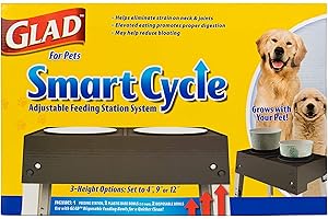 Glad Station d'alimentation réglable pour Animaux de Compagnie | Inserts surélevés pour Chien avec 3 Options de Hauteur pour Chiens | Comprend 4 gamelles jetables pour Chien