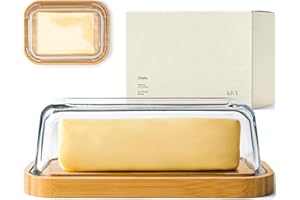 KIVY Beurrier en verre de qualité supérieure avec couvercle en bambou élégant et durable - Beurrier verre Bambou - Boite a beurre - Beurriers - Boite a beurre pour Frigo - Boite beurre bois