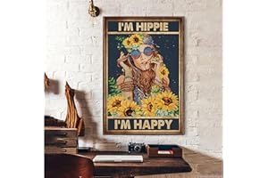 BCTS Cartel hippie con texto en inglés "I'M Hippie I'M Happy Hippie I'M Happy Hippie, decoración de pared, diseño de girasol, divertido cartel de metal, 30,5 x 40,6 cm