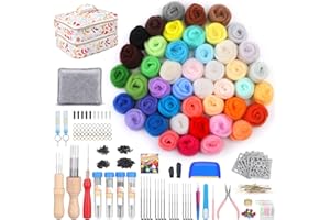 Riddur 385-teiliges Nadelfilz-Set, 45 Farben Filzwolle Trockenfilzen Starterset, Grundlegenden Filzwerkzeugen und Zubehör, Weichem Nadelfilzpad für Diy Bastelprojekte und Handarbeiten