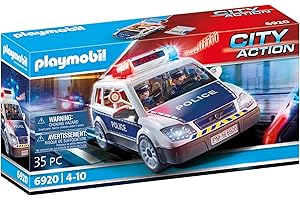 Playmobil 6920 Voiture de policiers avec gyrophare et sirène - City Action - avec Deux Personnages, Un véhicule avec Toit Amovible et des Accessoires - Ville et Métiers - Dès 4 Ans