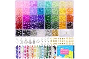 Funtopia Perline per Braccialetti, 8 mm 36 Colori 1060 Pezzi Perline Vetro colorate con Scatola, distanziatori e ciondoli, kit per fare braccialetti fai da te