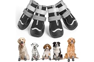 Ohcozzy Wasserdicht Hundeschuhe, Anti-Rutsch Hundestiefel mit reflektierenden Riemen, Verschleißfeste Gummisohle Hundeschuhe Pfotenschutz fürkleine, Mittlere und Große Hunde 4 Stück(M, Schwarz)