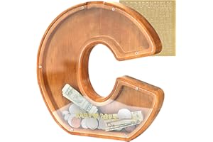 DBPBToU Hucha Madera Letra A-Z, Huchas Grande 25.5 * 3 * 23cm, Hucha Cerdito Personalizada para Niños/Regalos de Fiestas/Decoración Interior (C)