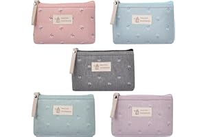 MONEMEY 5 szt. mała kosmetyczka do torebki, kosmetyczka dla kobiet, podróżna kosmetyczka, płótno żaglowe, mała kosmetyczka do makijażu, urocza uniwersalna kosmetyczka do podróży, wielokolorowa, czcionki