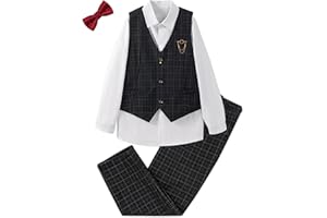 LOLANTA 4-teiliges Festliche Jungen Westen Set, Jungen Hochzeit Anzug,Weste, Hemd, Hose mit Fliege