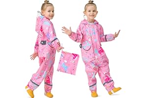 Baogaier Imperméable pour Enfant Filles Garçon, Combinaison de Pluie Léger Unisexe Capuchon Dinosaure/Licorne Animé Mignon Vêtements Vestes de Pluie, Pour Randonnée, Va à L'école, Equitation, 1-9 Ans