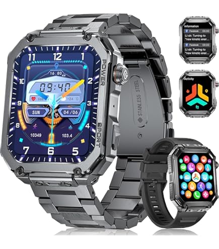 SLOKSFil 2025 Men's Smart Watch, ET/HRV/SIRI, 1.43 Inch AMOLED with Call Function, 24-Hour Heart Rate Monitor, SPO2/50 Sports Mode, IP67 Waterproof, Sleep for iOS and Android (Silver Steel