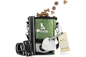 bluzelle SnackKeeper Sac Friandises Chien, Pochette Friandise Fermeture Magnétique, Conteneur Croquettes 650ml, Sac Promenade Distributeur Sac à Crottes, Sacoche Dressage, Couleur:Olive Vert