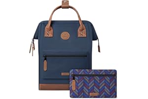 CABAÏA CABAIA - Sac à Dos Adventurer Chicago - Medium 18L - Déperlant - Compartiment Ordinateur Portable 13" - 2 Poches - Certifié Vegan - Sac Voyage, Affaires, École pour Homme et Femme - Bleu