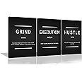 Urttiiyy Grind Hustle Execution Entrepreneur Quotes Inspirational WallArt Canvas Prints Motivational Wall Decor Entrepreneur Quotes Office Posters 3Panels for Living Room,Bedroom Framed Ready to Hang
