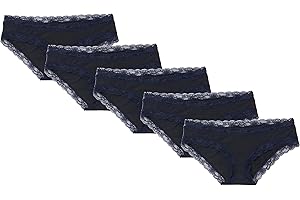 Iris & Lilly Braga Hípster de Algodón y Encaje Mujer, Pack de 5