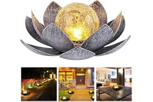 Funmo Lampe solaire extérieure, lanterne de lotus avec lumières blanches chaudes et lumineuses, étanche IP44, pour terrasse, cour, pelouse, balcon